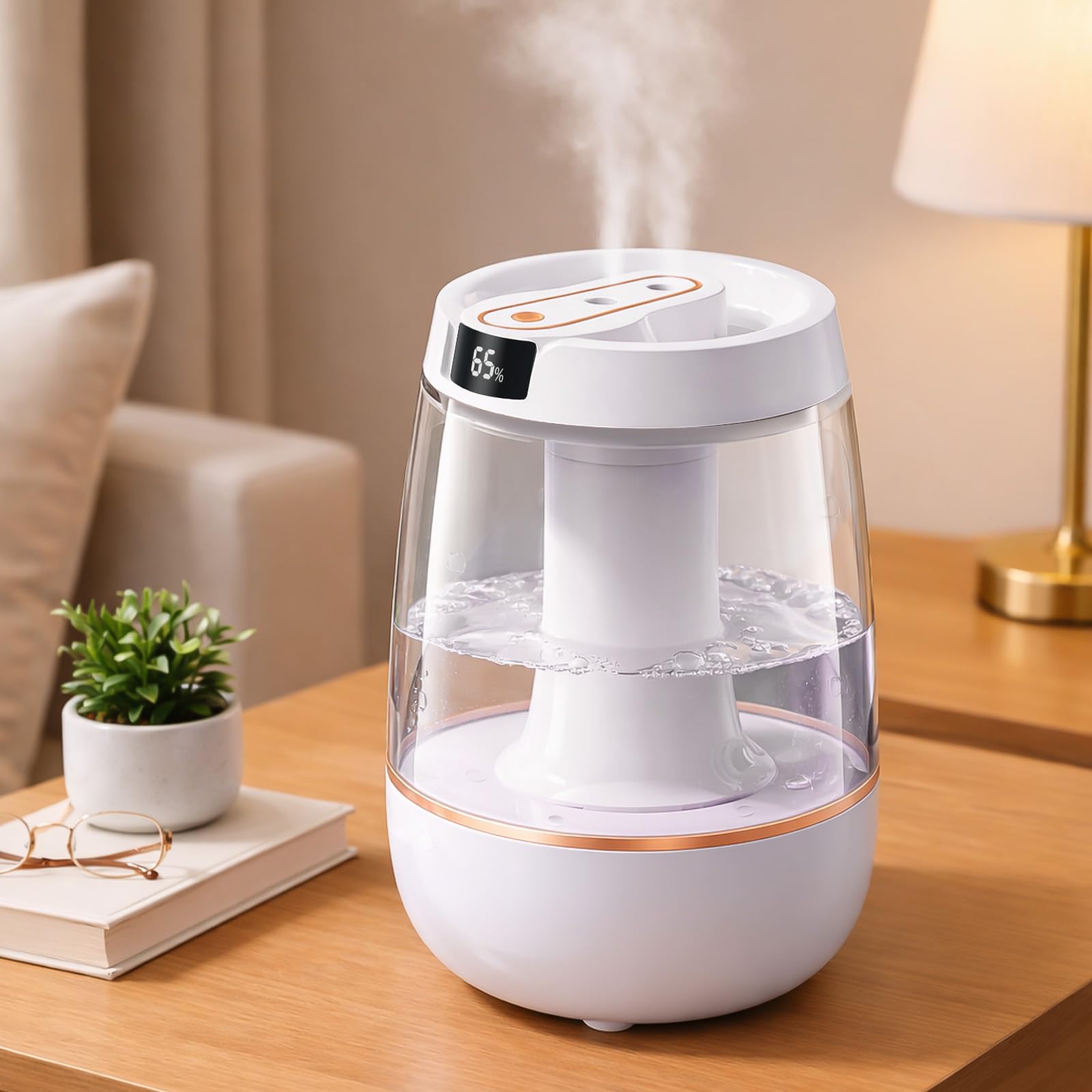 Umidificatore per camera da letto, umidificatore a nebbia fredda da 3 litri con luce notturna, funzionamento silenzioso con display digitale, 3 modalità di nebulizzazione per piante, dormitorio