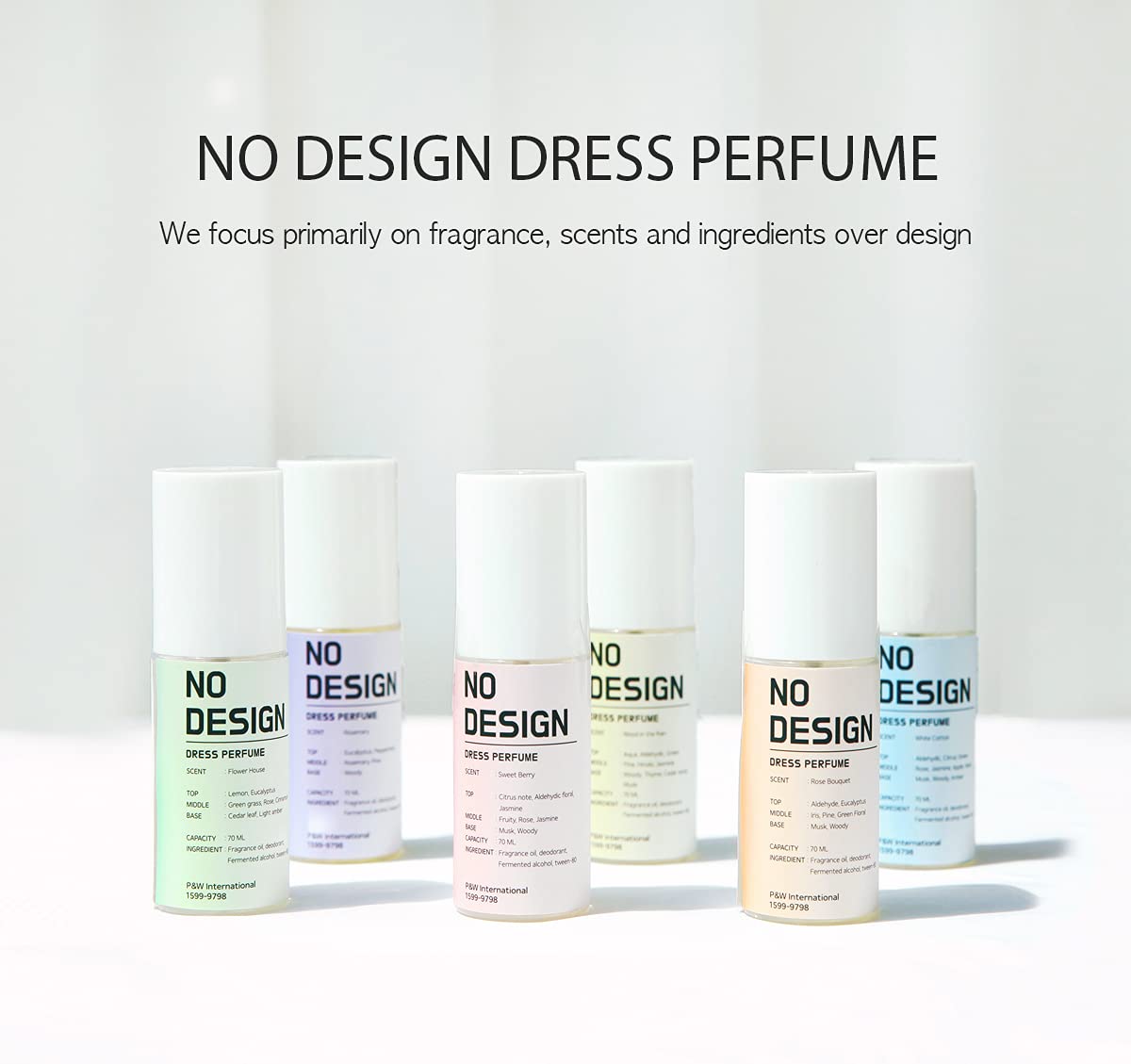 NO DESIGN Fabric Dress Perfume Air Freshener Home Fragrance Linen Car Room Spray 2.4 Fl Oz (70 ml) Rose Bouquet