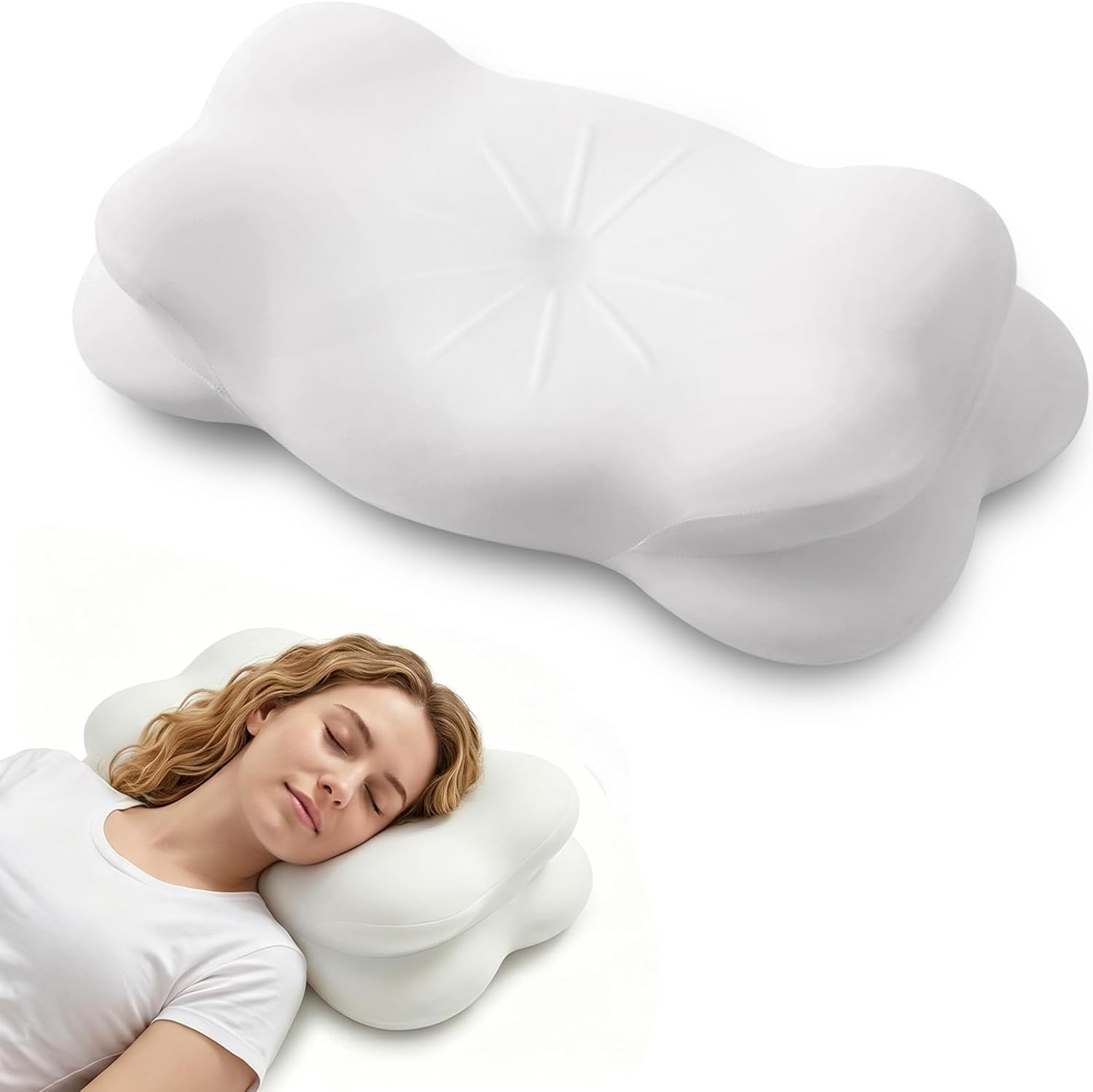 Upgrade 3.0 Cloud Sleep Pillow, Cloud Neck Pillow, Ergonomic Memory Foam Pillow with Adjustable Cervical Support & Cooling Breathable Cover for Side, Stomach Sleepers & Back (Medium-White)