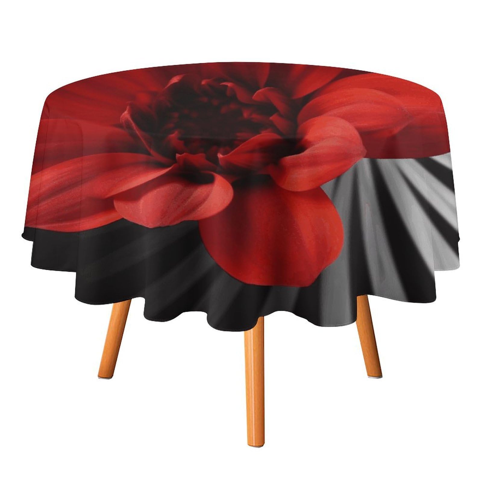 SMAZDFXX Red Flower Tablecloth for Restaurant, Round Polyester Table Cover 60x60in for Party