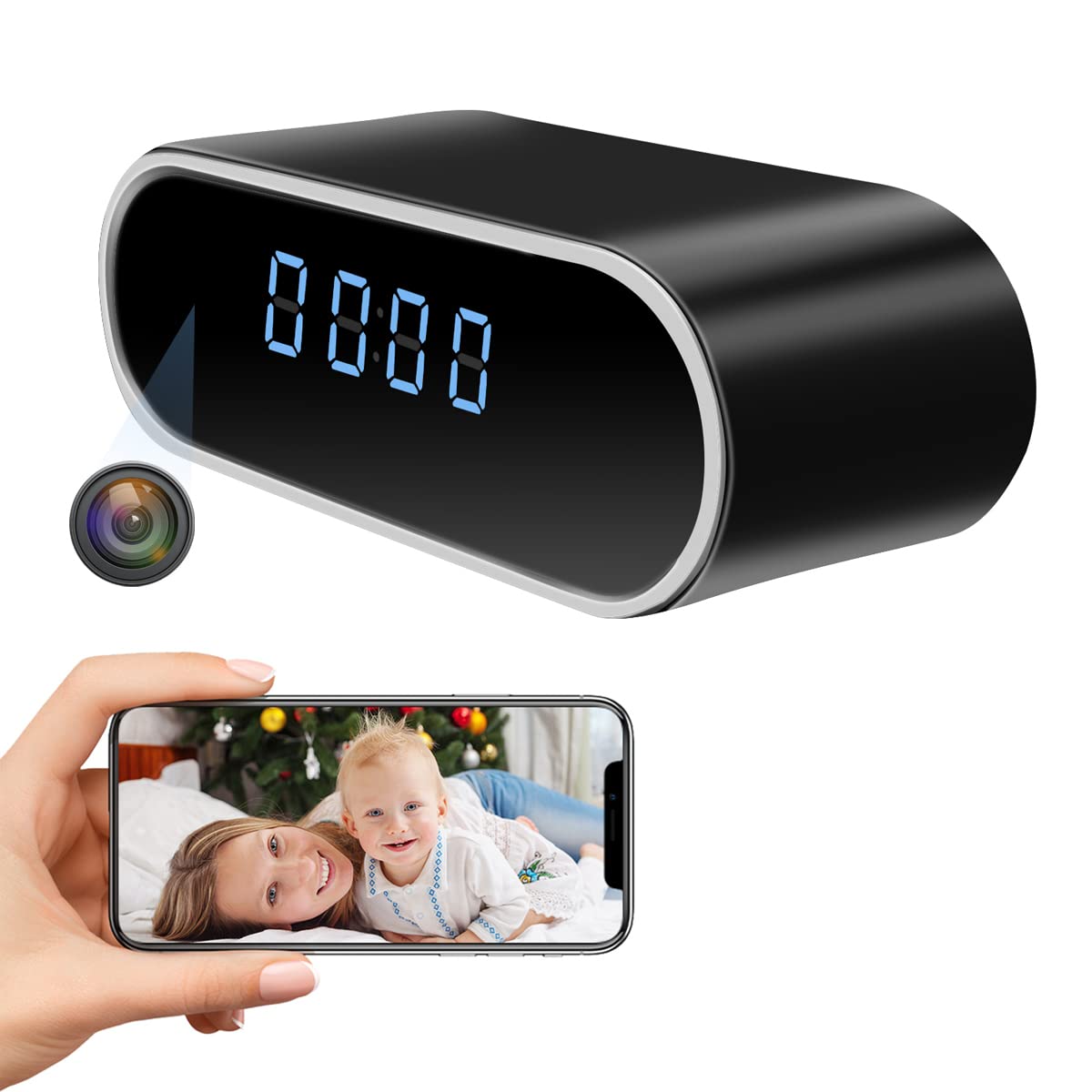 Caméra de sécurité, horloge caméra cachée, caméra espion WiFi Mini caméra espion avec vision nocturne, détection de mouvement, visualisation à distance de sécurité intérieure, surveillance