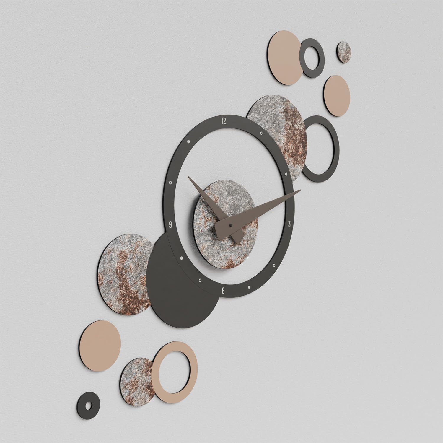 Giallobus - Reloj Geotime - Bubbles - Madera de MDF - Geotime - 15B_Forge - Reloj de Pared Moderno - Números Adhesivos 3D - Construcción Modular