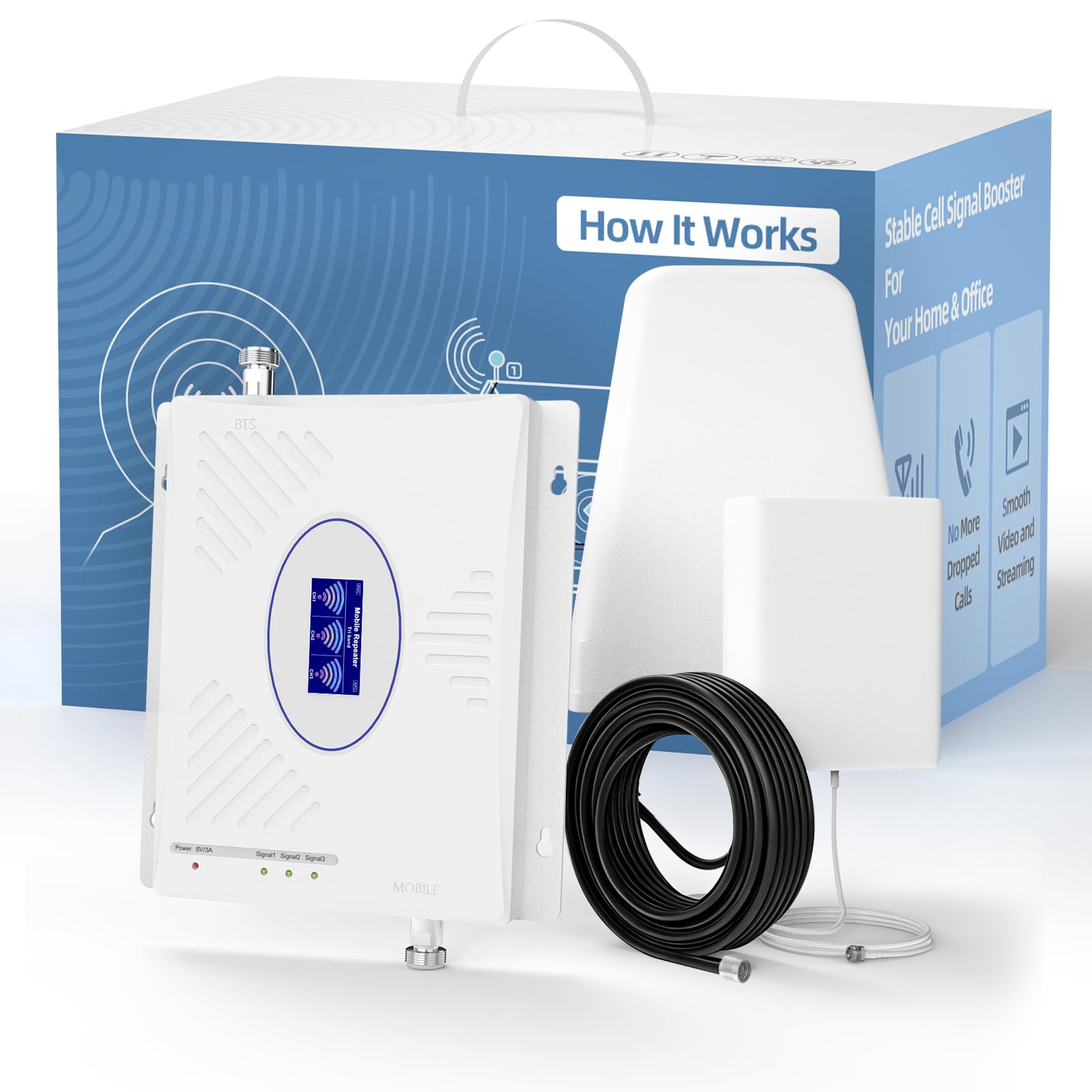 Mobilfunk Verstärker für Haus und Büro, 4G LTE 3G GSM Handy Empfangsverstärker Signalverstärker Band 3/7/20 800/1800/2600MHz Mobilfunk Repeater für Vodafone O2 Telekom T-Mobile