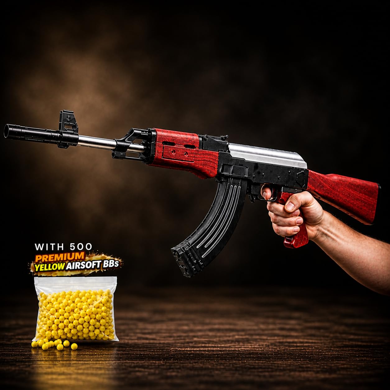 Kids Toy Gun Rifle with 500 Yellow 6mm BB Balls | Battery Operated Airsoft Style Toy Gun | Safe Plastic Bullet Gun for B