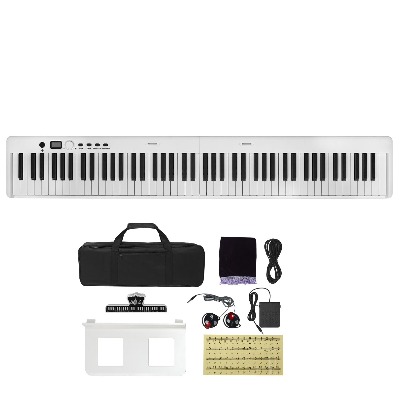 Happybuy 88 Key Folding Keyboard Piano - Bluetooth & MIDI, Portable Digital Piano with Sustain Pedal, Bag, Headphones for Beginners & Adults, White