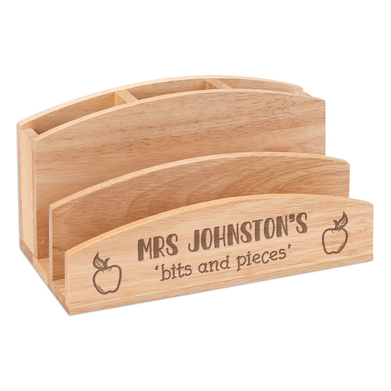 Personalised Teacher Name Message Apples Desk Tidy Letter Holder Rack Stationery Pen Pencil Pot Organiser Home Office