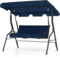 Tangkula 3-Person Porch Swing with Adjustable Canopy, Removable Cushions & Weatherproof Steel Frame - Navy for Patio, Garden, Backyard