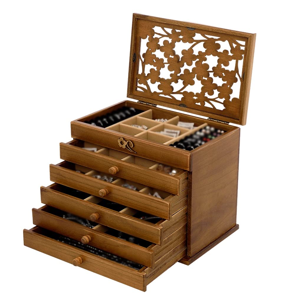 Lshtshf-ou Jewelry Box Wooden Hand Storage Retro Multi-Layer Large Capacity Princess Organizer(A)