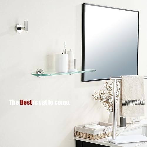 Miniatura 4 de JQK Estante de cristal para baño cromado, almacenamiento de ducha de vidrio templado de 20 x 5 pulgadas, montaje de pared cromado pulido de acero