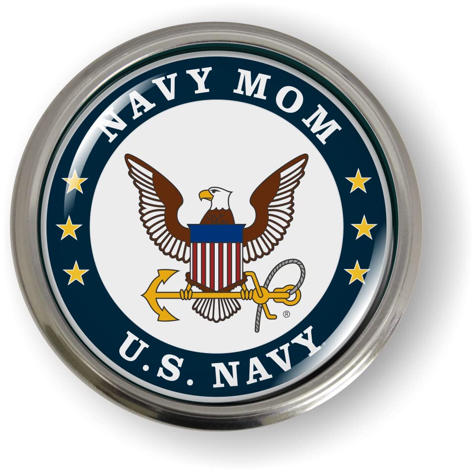 Image of BestLicensePlateFrames - U.S. Navy Mom 3D Domed CAR Emblem Badge Sticker Semi-Flexible Aluminum Bezel - Official U.S. Navy Licensed Product