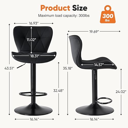 Miniatura 2 de Sweetcrispy Juego de 2 taburetes de bar modernos, taburetes de bar giratorios tapizados de piel sintética ajustables, sillas de bar con respaldo