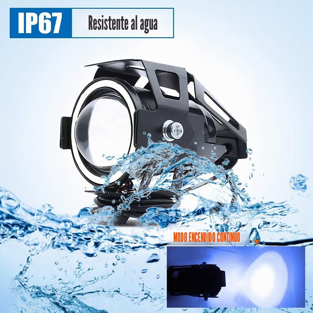 Biqing Faro Adicional para Moto, U7 Faros de Motocicleta Luces de Niebla12V 24V Luces de Delantera de Motocicleta Con interruptor Impermeable 1 Modo para Moto Quad Scooter(Azul)