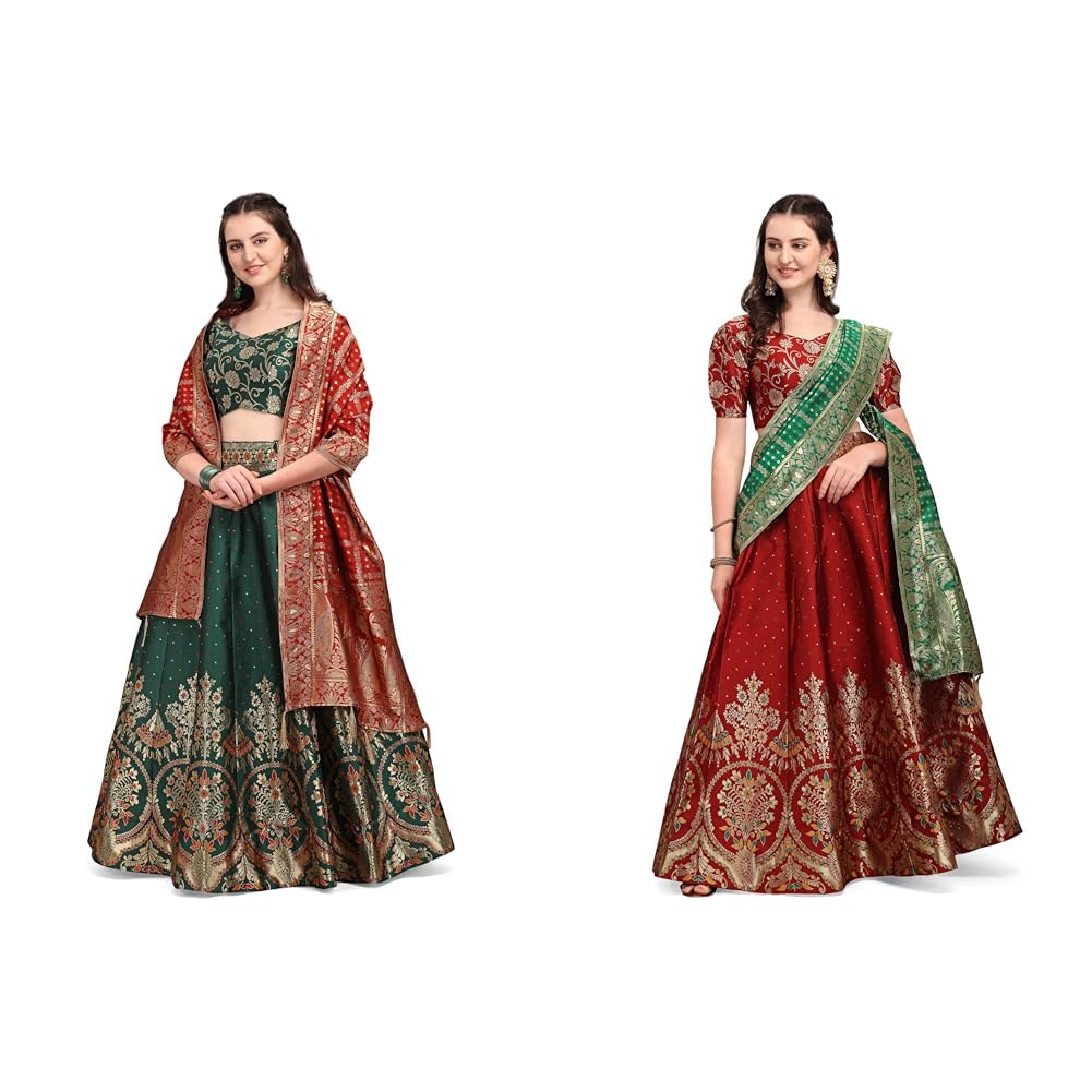 purvaja Women's Jacquard Semi-Stitched Lehenga choli (Arambh-D-Green_Green_Free Size) Women's Jacquard Semi-Stitched Lehenga choli (Arambh-Maroon_Maroon_Free Size)-picture-13