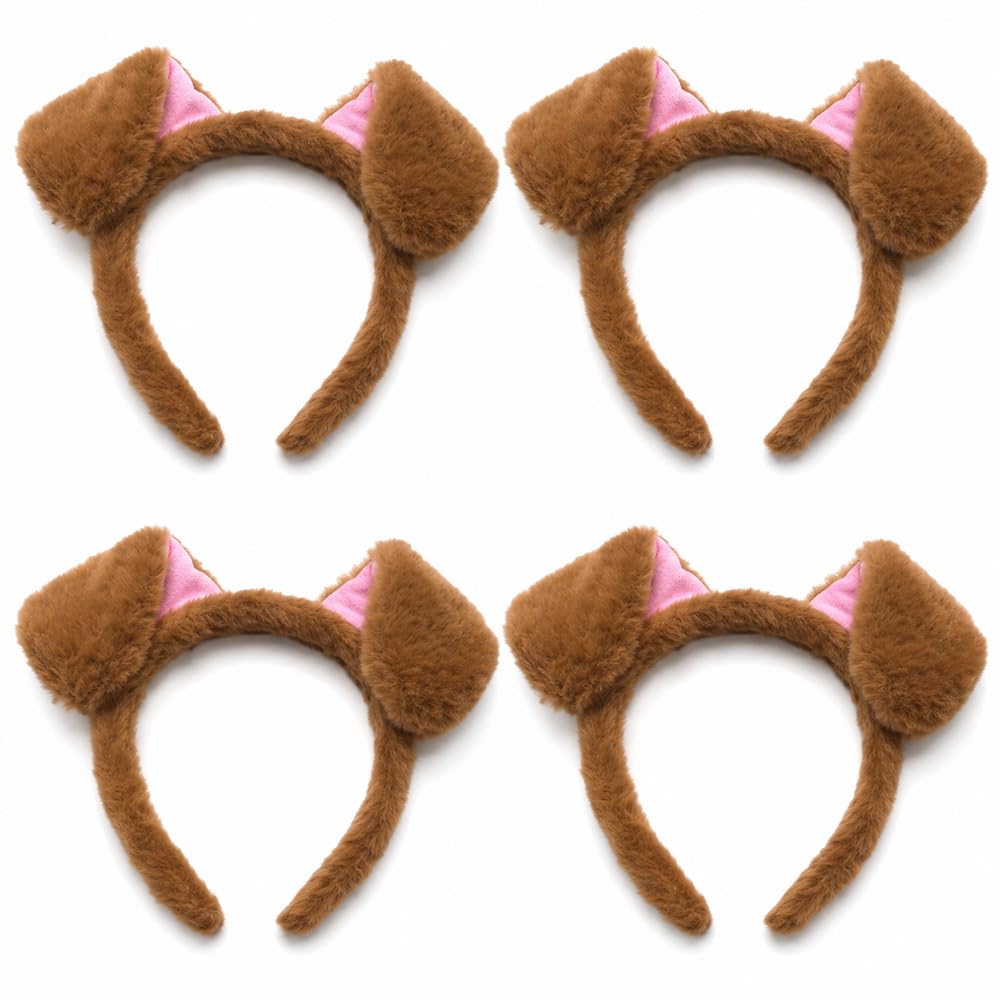 Thrynexon 4Pcs Fluffy Puppy Ears Headband Set for Adults Halloween Costume