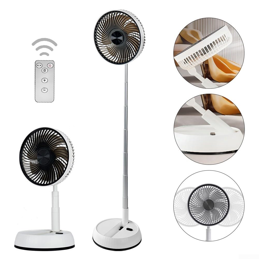 Eawfgtuw ventilateurs oscillants pliables avec télécommande, 5400 mAh, USB, silencieux, hauteur réglable, fonctionnement super silencieux pour chambre à coucher, bureau, voyage, camping