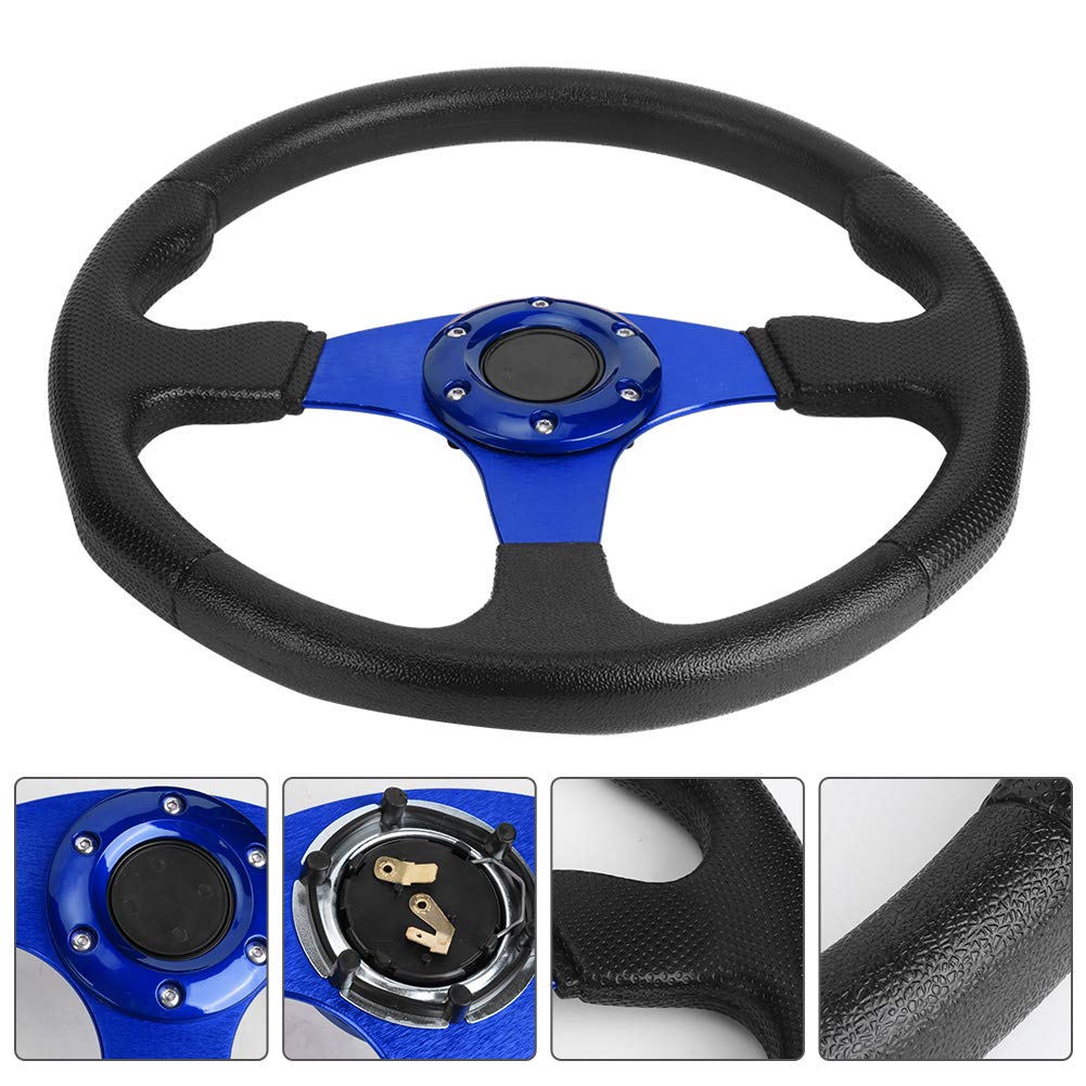 Tbest Volante, Volante, 350Mm Volante Plano350Mm14In Racing Car Sport Volante Deep Dish 6 Tornillos Universal Modificado Accesorionegro (Azul)