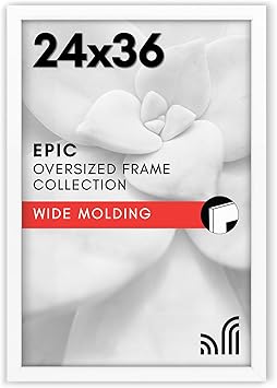 Americanflat 24x36 Poster Frame with Polished Plexiglass - White Picture Frame - Wide Photo Frames Made of Engineered Wood for Vertical or Horizontal Wall Display - Epic Collection - White