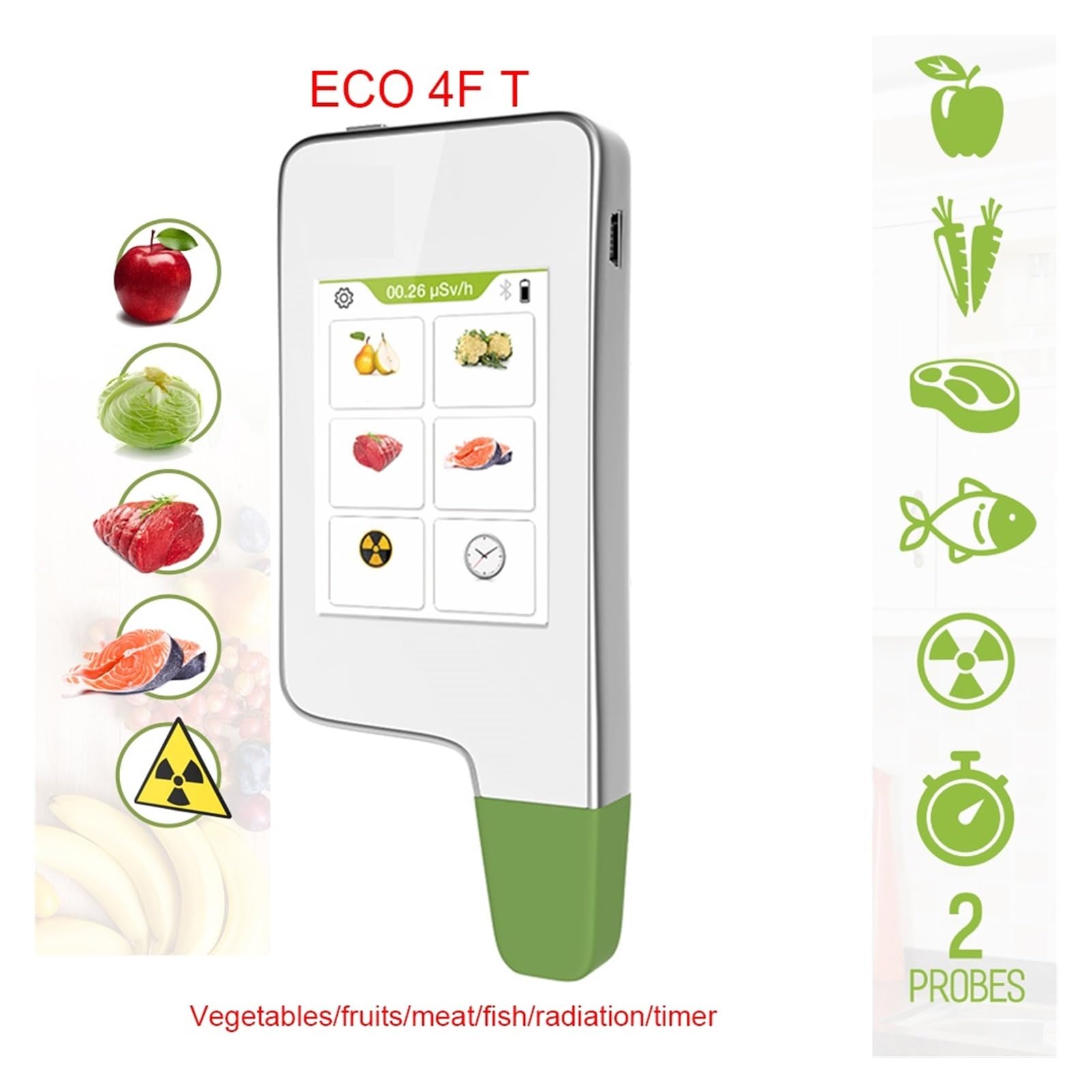 PH-Meter Digitaler Lebensmittel-Nitrat-Tester, Konzentrationsmessgerät, Analysator for Obst/Gemüse/Fleisch/Fisch/TDS, Wasserhärte/Strahlung(Color:Greentest-ECO-4F-T)