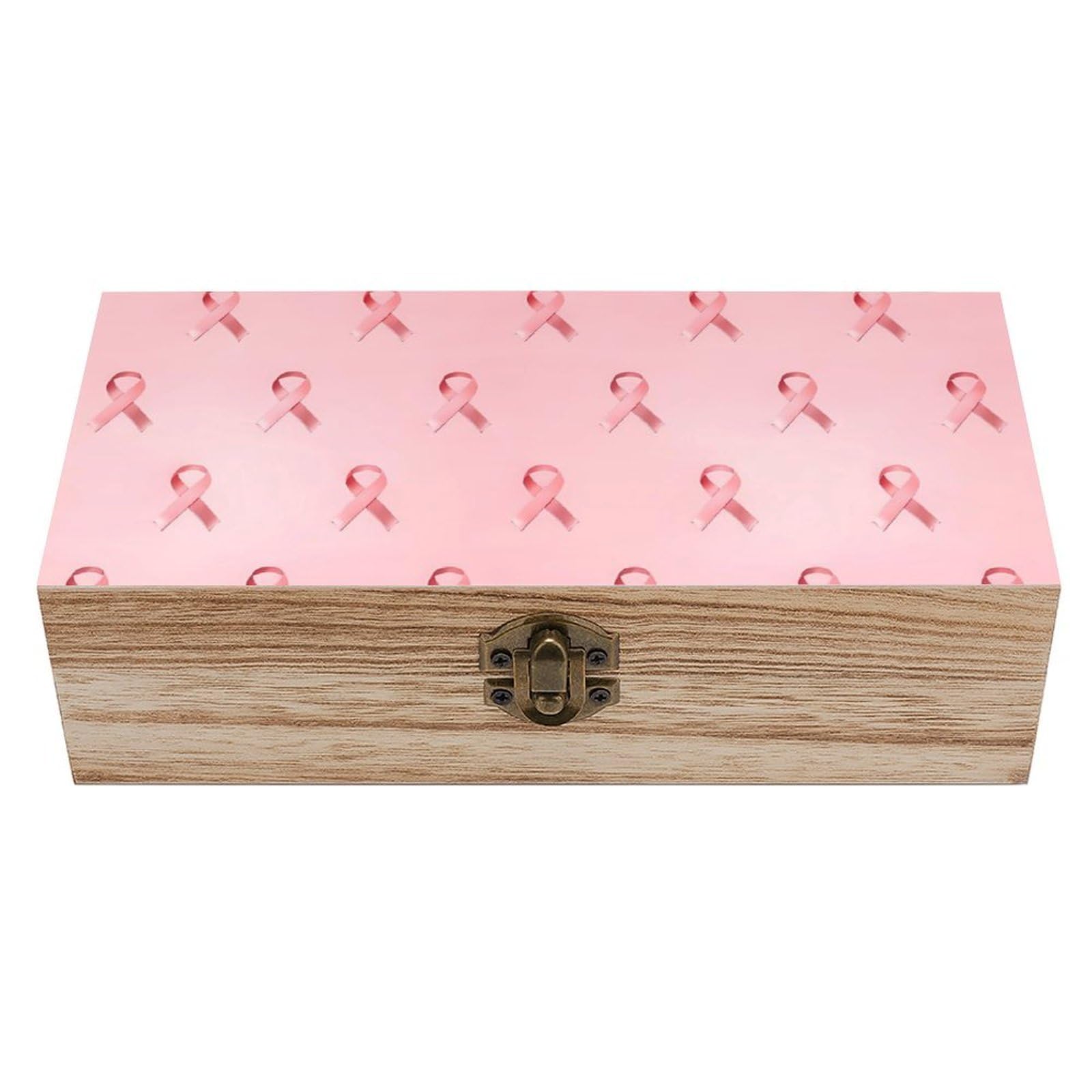 HLBSDM Breast Cancer Ribbons Awareness Pink Wooden Storage Box