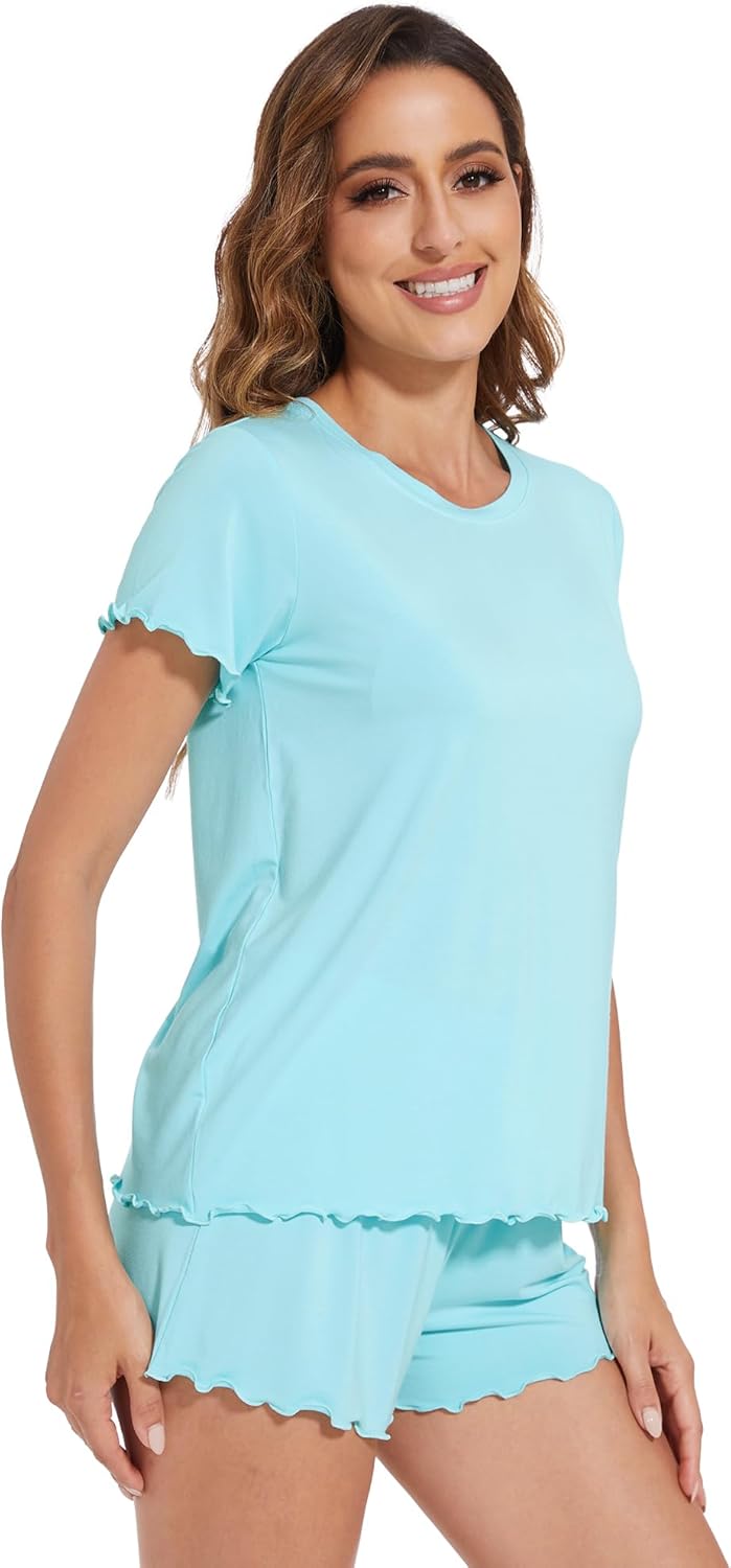 WiWi Soft Viscose from Bamboo Pajamas for Women Summer Short Sleeve Top with Shorts Pajama Set Cooling Sleepwear S-XXL - Image 4