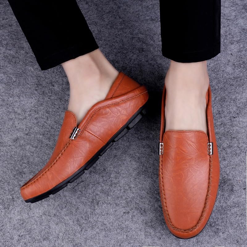 Mens Loafers Shoe Solid Color Round Toe Leather Loafer Shoes Slip Resistant Anti-Slip Lightweight Outdoor Slip-on4