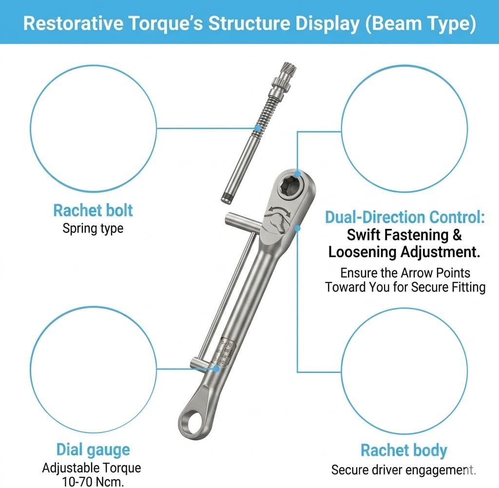 10-70Ncm Precise Restorative Ratchet with 16Pcs Drivers Tool Set Compatible with All Systems Universal Implant Torque Wrench, High-Strength Professional Grade Precision Assembly Kit