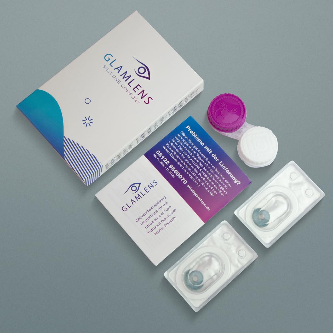 GLAMLENS Lenti a Contatto Colorate Blu (Lugo Blue) - Silicone Idrogel Naturali Grigio - 2 Pezzi - DIA 14,00 - Senza Correzione 0.00 Diottrie