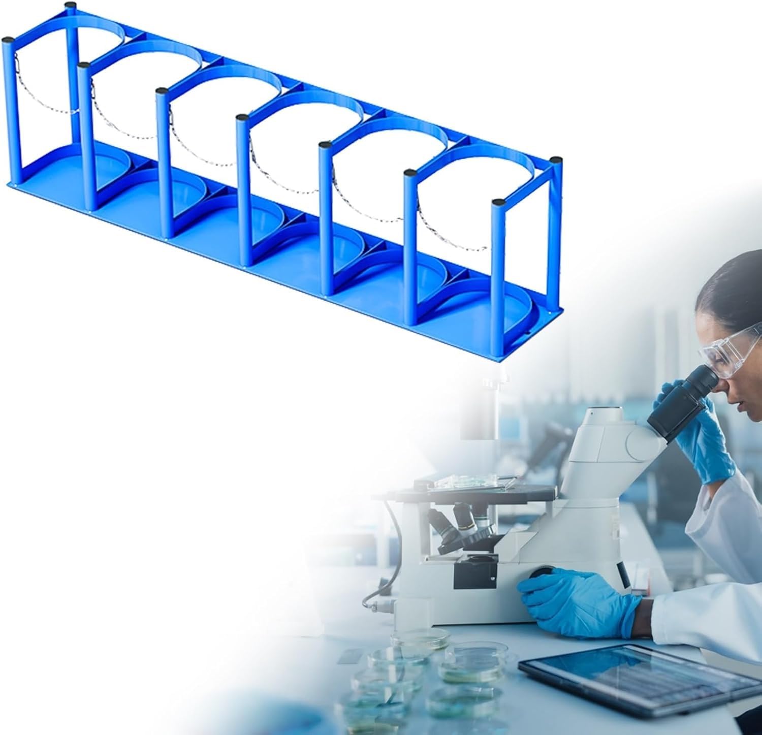GTHTUHFD Oxygen Cylinder Rack For Laboratories, 4-5L Oxygen Tank Holder Stand With Pre-Drilled Holes, Durable Gas Cylinder Bracket,Blue-L-111cm(43 3/4