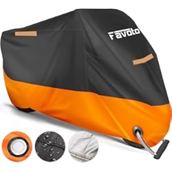 Cubre Moto Honda Favoto Funda para Moto Cubierta de Moto 210D Impermeable Protectora con Banda Reflectante a Prueba de Sol Lluvia Polvo Viento Nieve Excremento de Pájaro al Aire Libre, 245x105x125cm Negro+Naranja