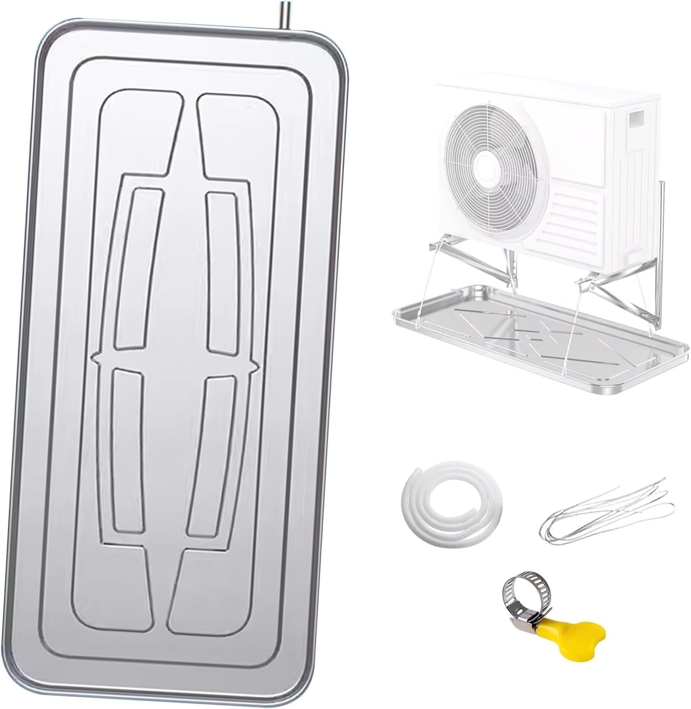 DECAKE Air Conditioner Drain Pan Kit, Stainless Steel Condensate Pad Water Drip Tray, for Indoor/Outdoor Split Heat Pump Systems(2-3p,Hose 400cm)