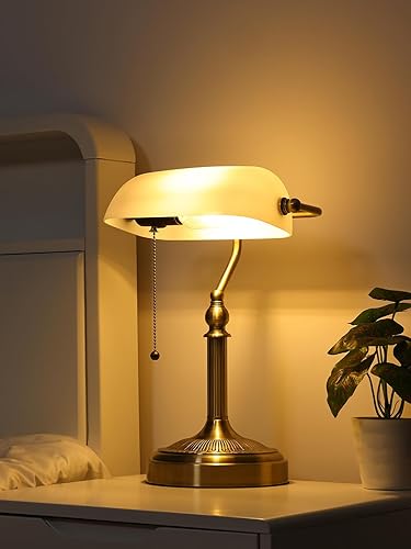 Miniatura 3 de Newrays Lámpara de escritorio tradicional de banqueros de vidrio con interruptor de cadena de tracción Enchufe en accesorio