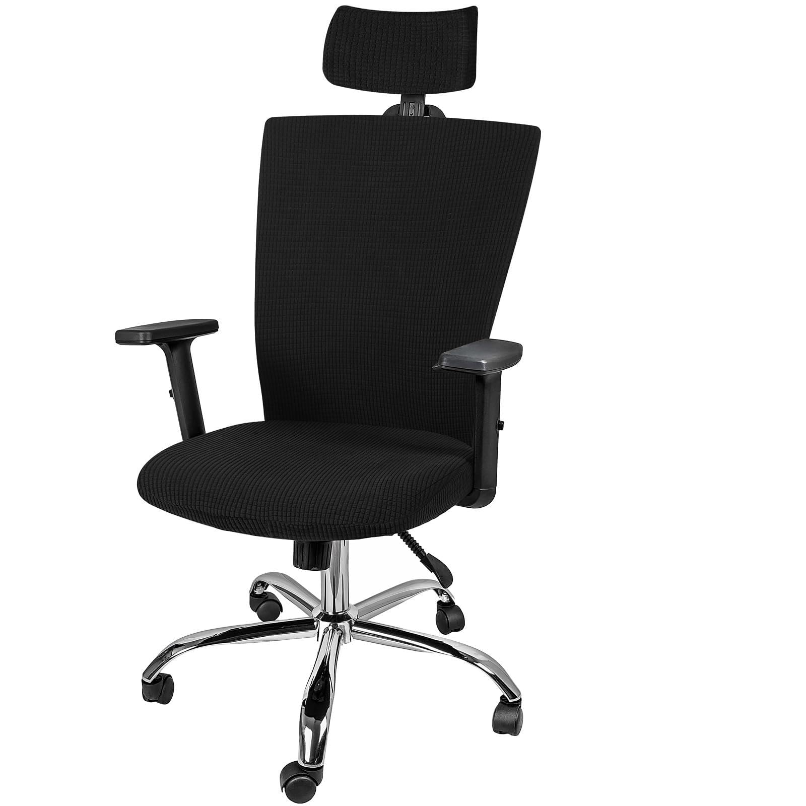 Lounsweer 3 Pieces Office Chair Cover Rolling Desk Chair Cover Gaming Covers Stretch Washable Protector Pets Slipcovers for Swivel Armchair Boss(Simple,Black)