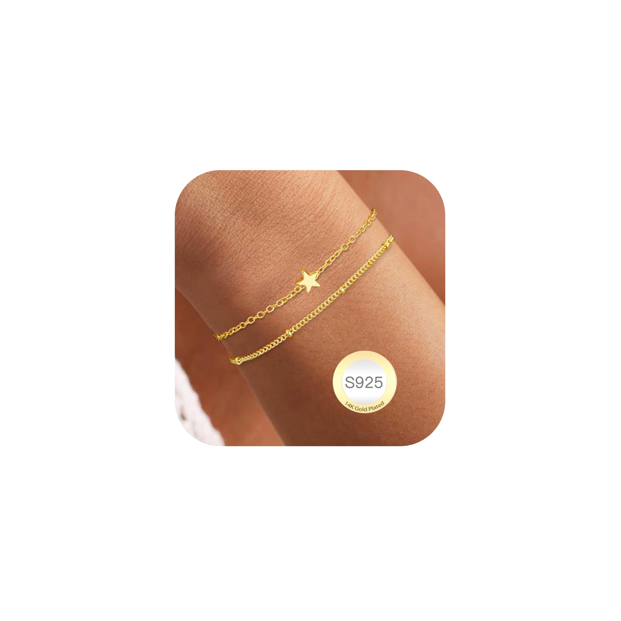 Avotto 925 Silber Armband für Damen Mädchen Hypoallergene Gold Layered Armbänder Silber Doppel Armbänder Einstellbare Stackable Armband Geburtstag Geschenke für Damen Mädchen Schmuck