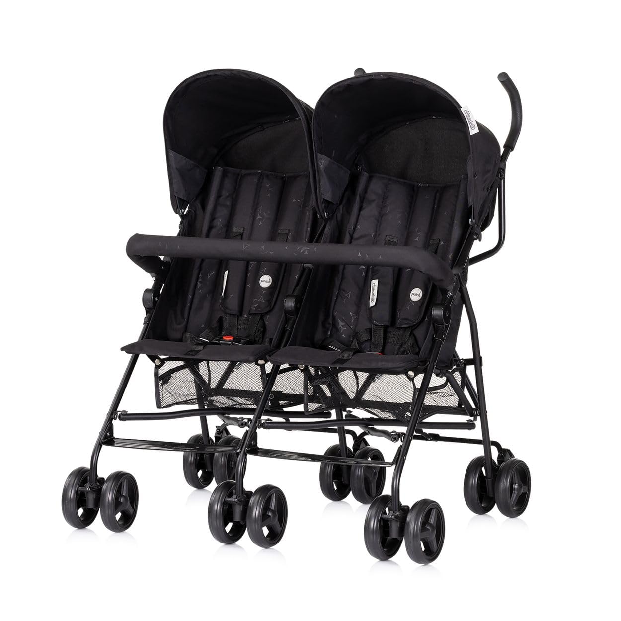 Chipolino Zwillingskinderwagen Double Point klappbar Korb Sonnendach Frontbügel schwarz