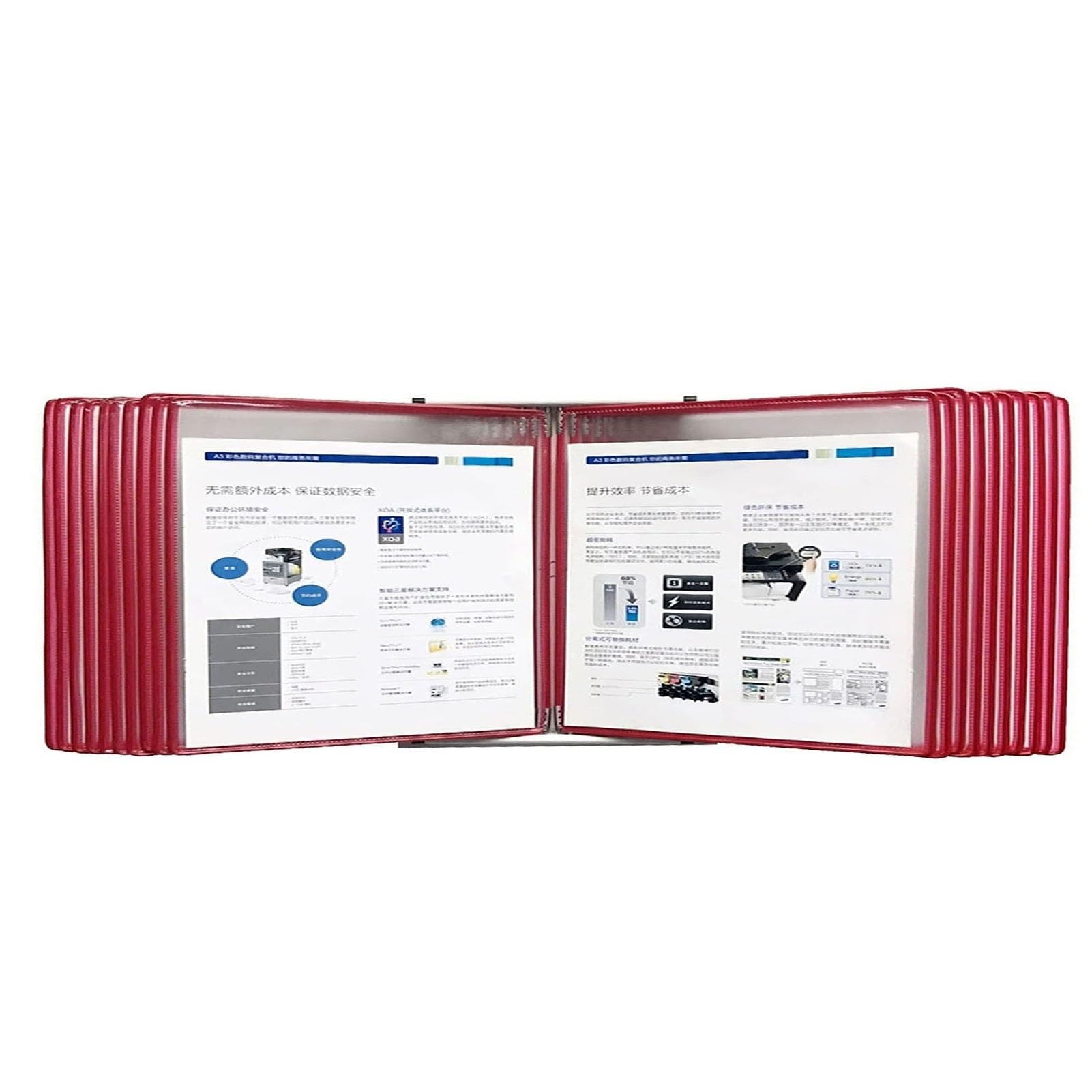OLSKFUH Page-Turning Folder, 20 Display Pockets, Letter-Size, Durable Space Saving Reference Stand Desktop, Easy To Install,Red-20 pages