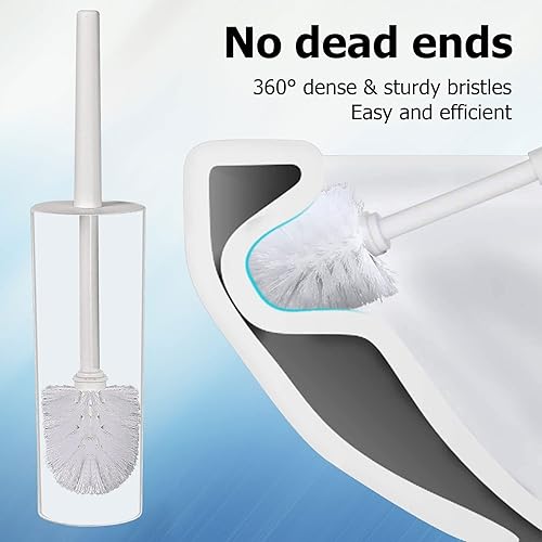 Miniatura 3 de Topsky Cepillo de inodoro, paquete de 2 escobillas de inodoro compacto y juego de soporte, cepillo de plástico redondo con 2 cabezales de cepillo de