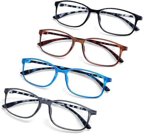 Miniatura 1 de AQWANO. - 4 pares de lentes de lectura para computadora, para bloqueo de luz azul, ligeros, flexibles, TR90, lentes irrompibles para mujeres y