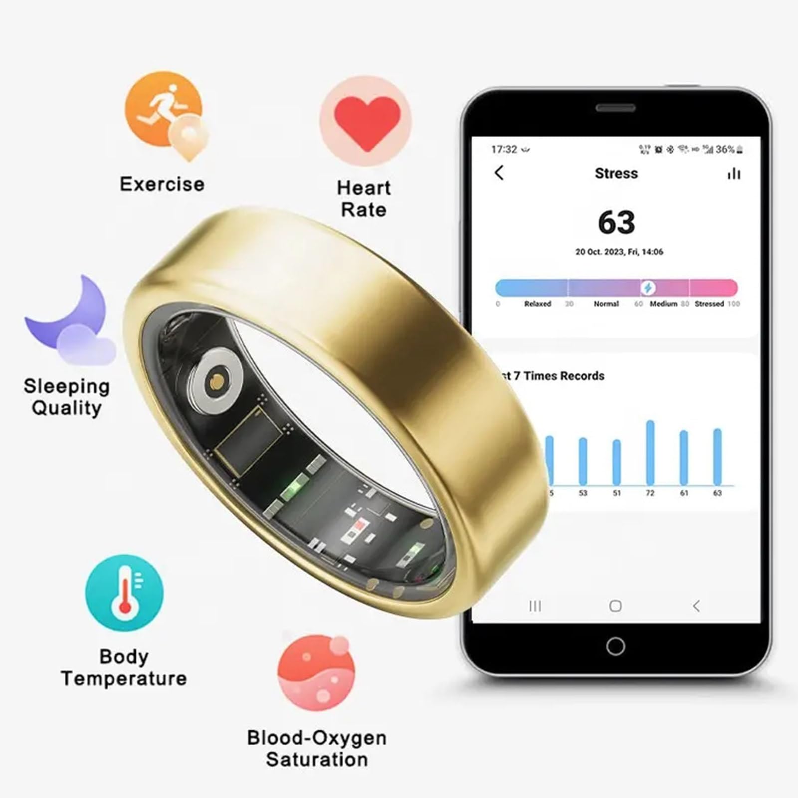 Smart Ring Health Tracker, slaapmonitor, waterdicht, van roestvrij staal, met stappenteller voor dagelijks gebruik (18 Smart Ring Health Tracker, slaapmonitor, waterdicht, van roestvrij staal, met stappenteller voor dagelijks gebruik (18
