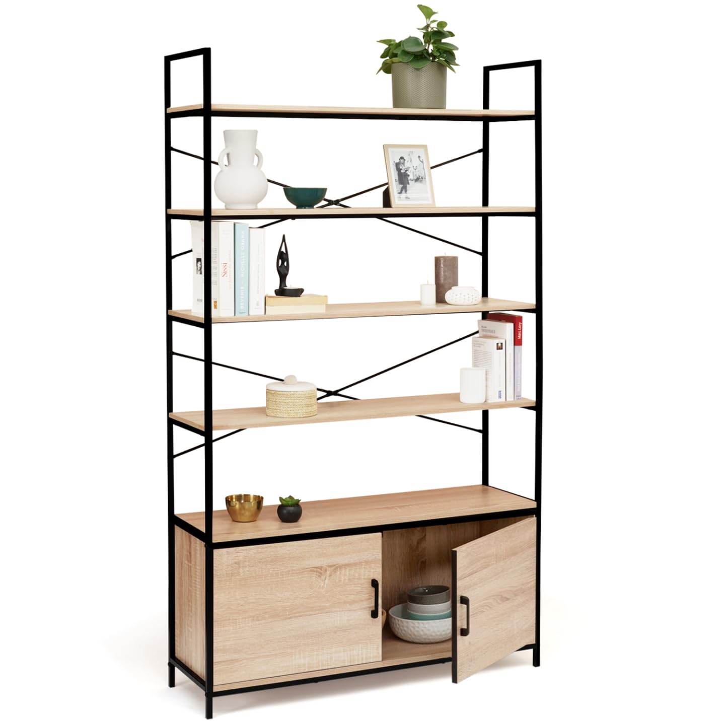 IDMarket - Estantería XL de 5 niveles con armario Detroit Design Industrial 170 cm
