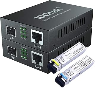 a Pair of Gigabit Ethernet Bidi Media Converter, SingleMode Single LC Fiber to Ethernet RJ45 Converter for 10/100/1000Base-Tx to 1000Base-LX, UL Certified, up to 20-km