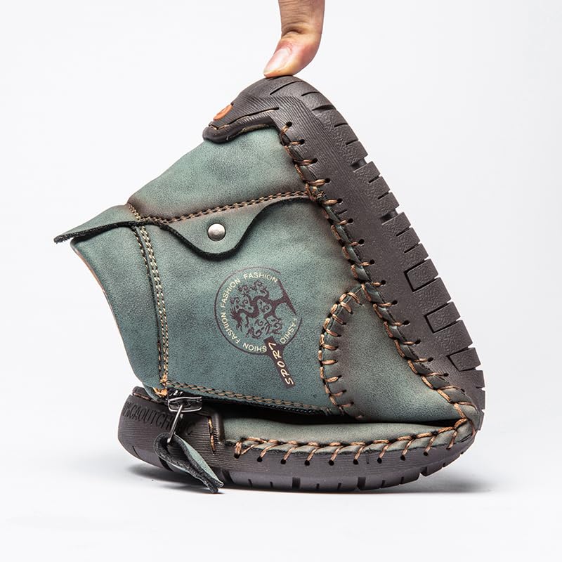 Image of men's casual outdoor short boots - hand sewn classic boots with fashionable side zipper decoration, perfect for outdoor enthusiasts and activities