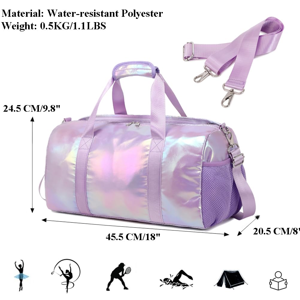Sport Duffles Girls Laser Sports Bag for Teens Training Bag Girl Yoga Bag Gym Dance Sport Bag with Dry Wet Separated with Shoes Compartment - Image 3