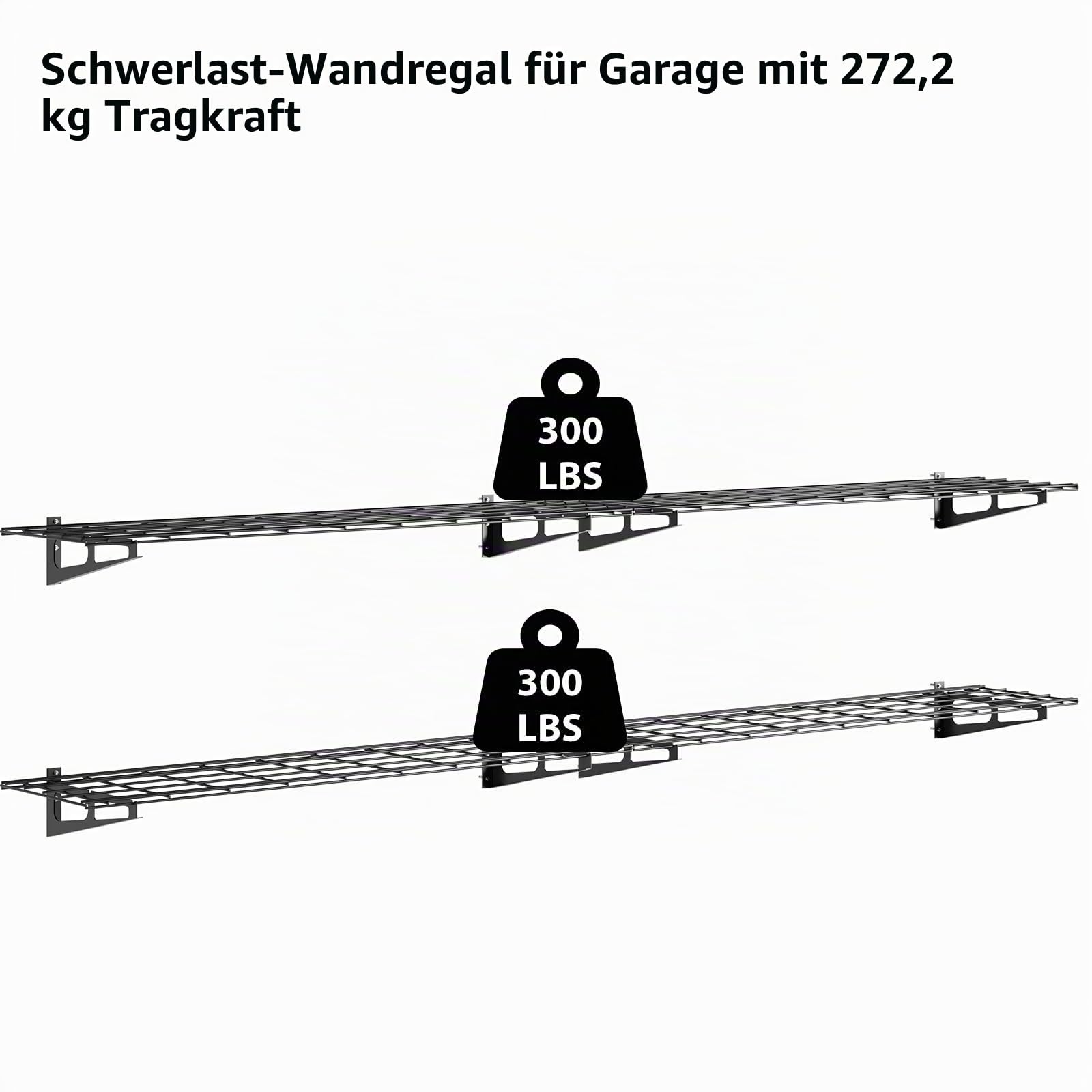 Garagenregal 2er-Set, 61 x 183 cm Werkzeugaufbewahrung Wandregale aus Metall, 370 kg pro Schicht, Werkzeughalter Wand mit Haken, Aufbewahrungsregale Regale für Garagenlagerung, Geschäft, Schuppen