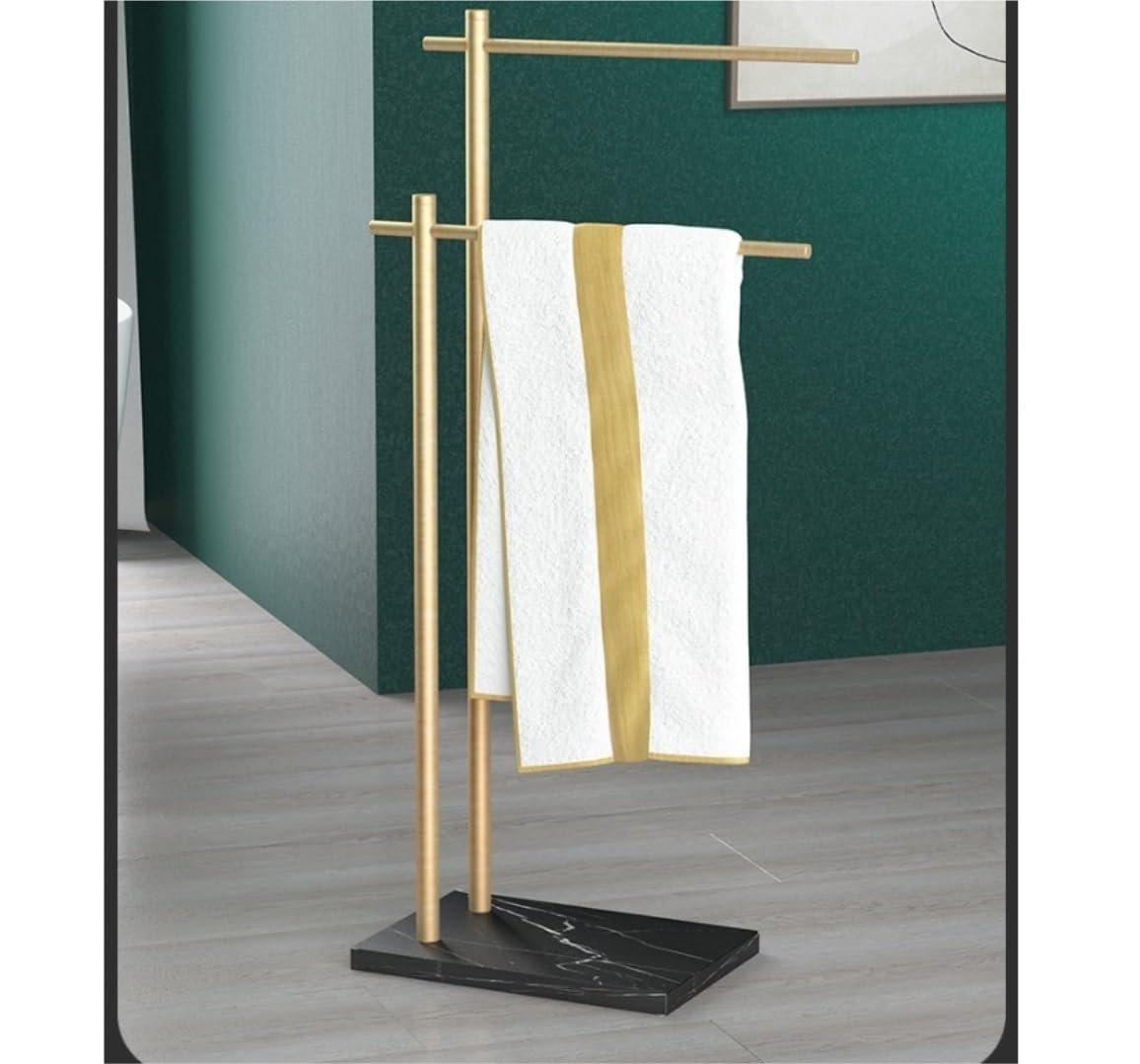 Trocknen von Handtüchern 2-stufiger Handtuchständer Mit Marmorsockel, Freistehender Handtuchhalter Aus Aluminium, Handtuchhalter Für Badezimmer Badezimmer oder Pool(Gold+Black)