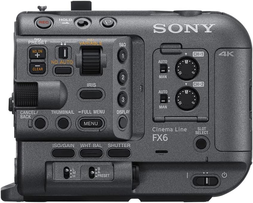 Side view of a Sony Cinema Line FX6 professional camera