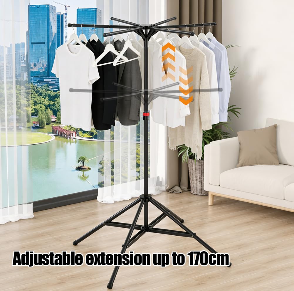 Tendedero plegable alto, plegable, con 6 alas, con brazos giratorios para interior y exterior, balcón, interior, exterior, camping