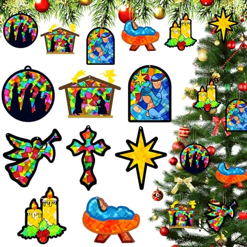 DoubleFill 48 Pcs Christmas Nativity Suncatchers Craft Kits DIY Christmas Tissue Paper Kits VBS Sunday School Craft Kit for Holy Night Christian Religious Lent Bible Window Art DoubleFill 48 Pcs Christmas Nativity Suncatchers Craft Kits DIY Christmas Tissue Paper Kits VBS Sunday School Craft Kit for Holy Night Christian Religious Lent Bible Window Art