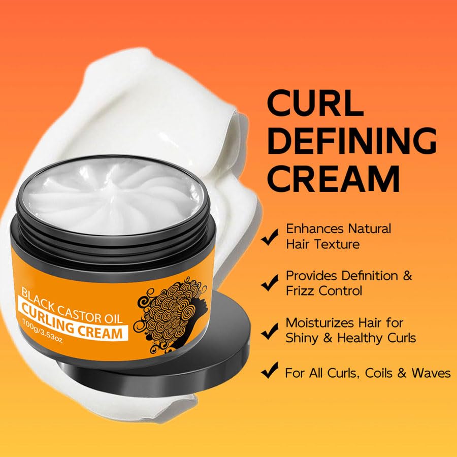 Black Castor Oil Curl Defining Cream, Anti Frizz Curl Cream Moisturizing Long-Lasting Styling, Hydrating Hair Mask Curl Cream to Define All Curly Types & Hair Textures - Image 5