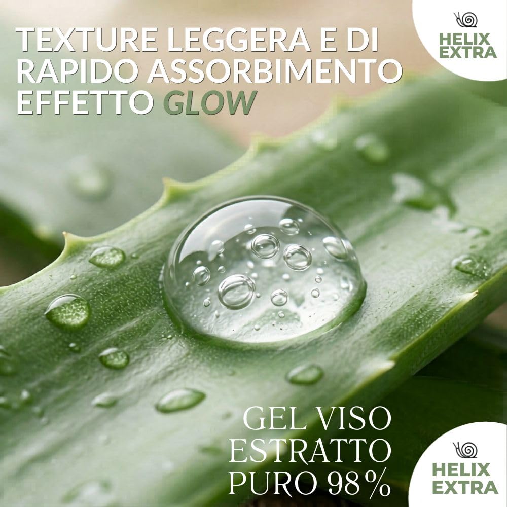 Helix Extra Gel - Siero Viso Bava di Lumaca 98% – Antirughe Antimacchie con Collagene Vitamina C e E – Idratante per Viso Collo Decolletè – Made in Italy 60ml