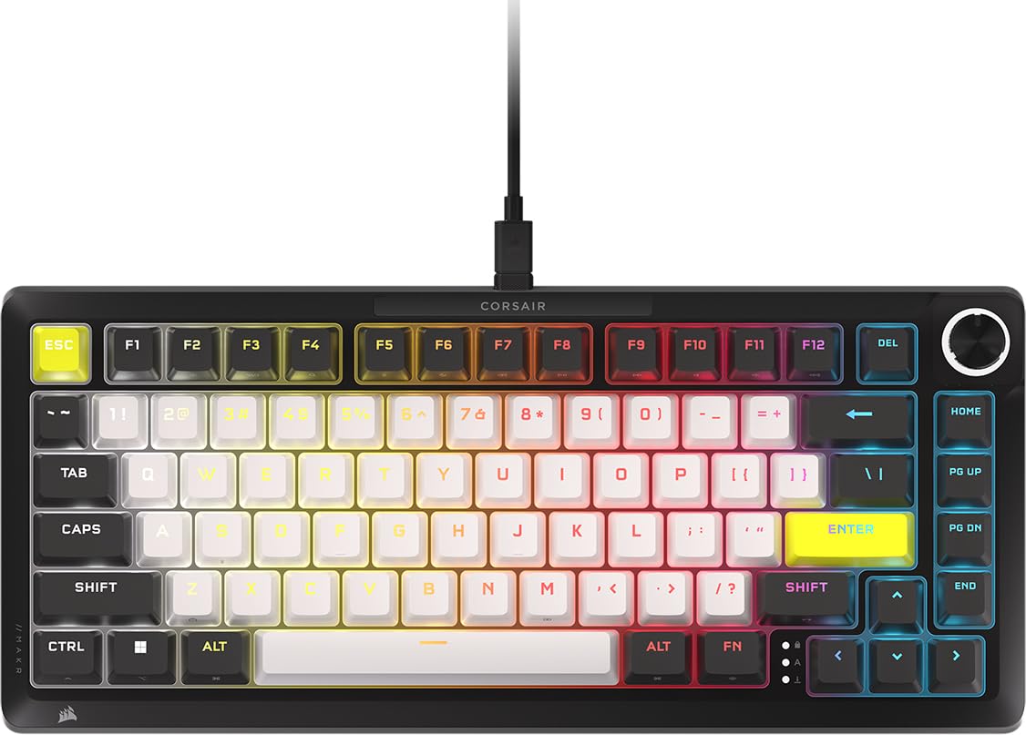 Corsair MAKR PRO 75 Hall Effect Tastiera meccanica magnetica da gioco fai da te cablata - Layout al 75%, switch MGX Hyperdrive, doppio controllo, grilletto rapido, SOCD FlashTap, 8.000 Hz, USA